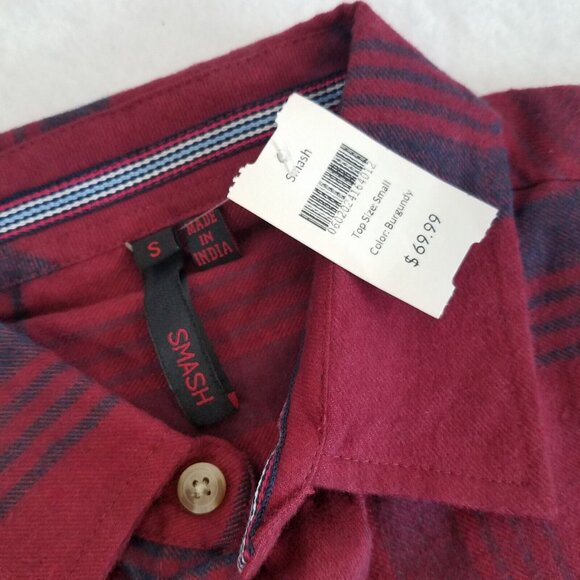 Smash Flannel Shirt Mens SMALL Burgundy Red Navy Blue Soft MSRP $69 - Picture 5 of 8